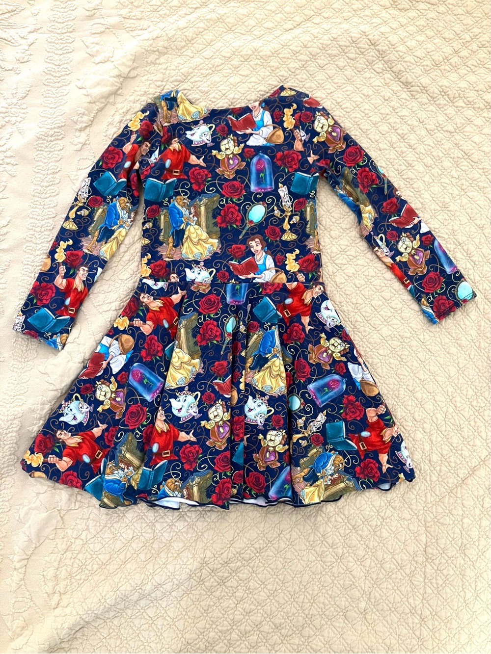 Boutique Beauty & the Beast Skater Twirl Dress Lined Top Girls 4/5 EUC Custom
